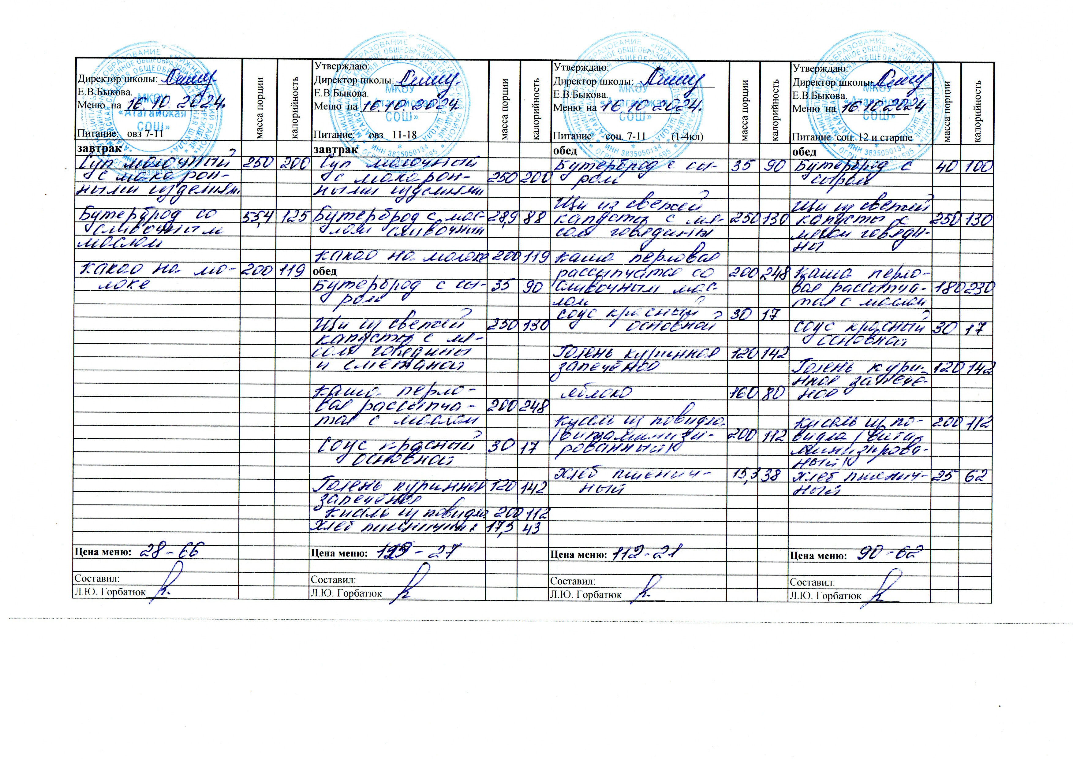 Меню и фото блюд.