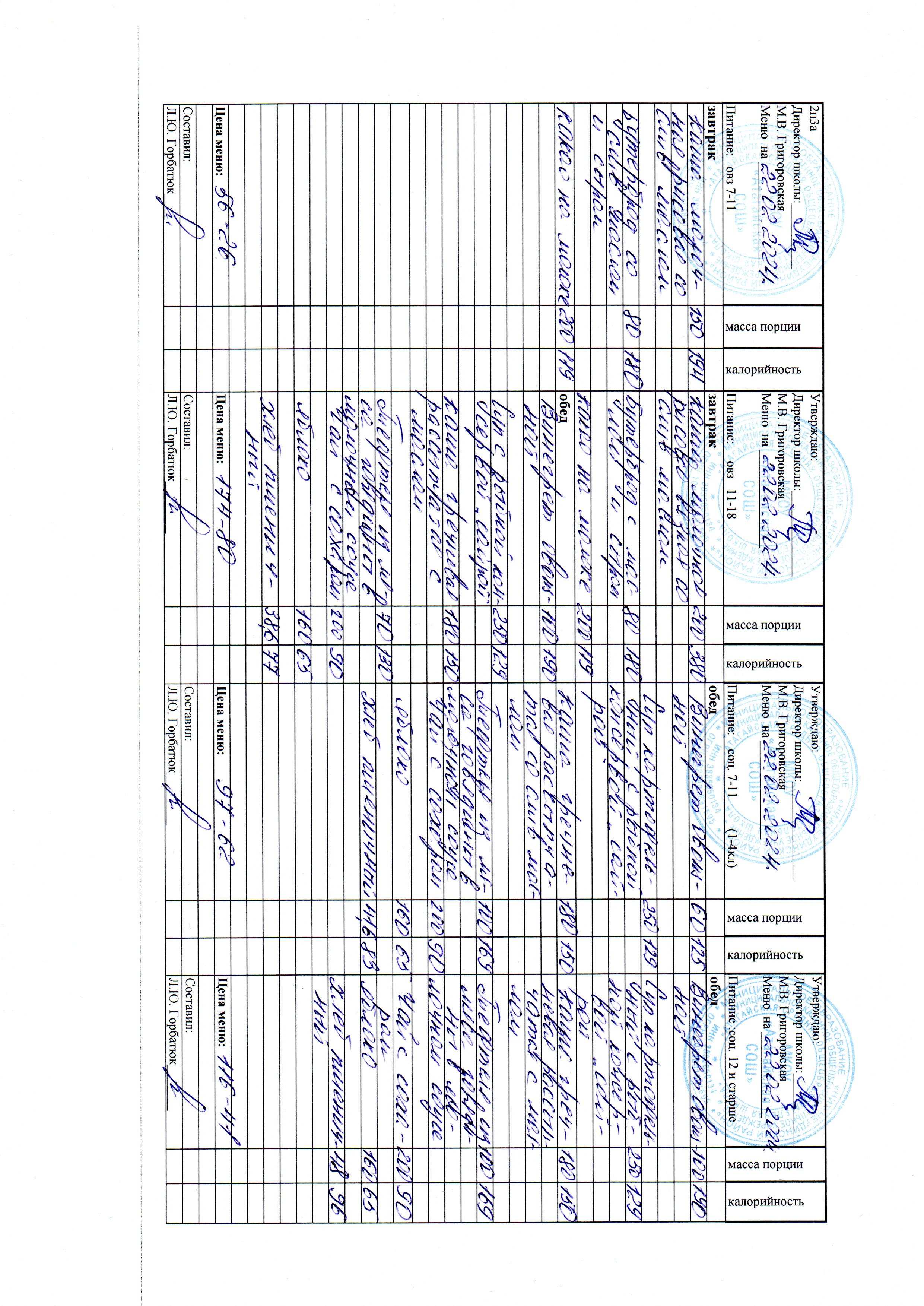Меню и фото блюд.